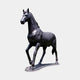 Life-Size Classical Trotting Horse Bronze Sculpture by Giant Sculptures, 180cm, dark patina horse mid-stride with raised foreleg on an oval base, plain background.