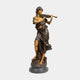 Life-Size Classical Violinist Bronze Sculpture by Giant Sculptures, two-tone gold and brown patina figure mid-performance on a round marble pedestal.