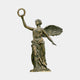 Life-Size Classical Winged Angel Bronze Sculpture 240cm by Giant Sculptures, dark patina figure raising a laurel wreath with wings spread, on a plain grey background.