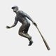 Giant Sculptures Life-Size Contemporary Baseball Player Bronze Statue 250cm in dark brown patina, shown mid-stride with bat angled low, on a plain background.