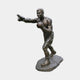 Life-Size Contemporary Boxer Bronze Sculpture 220cm by Giant Sculptures, shirtless figure mid-punch with left arm extended, dark brown patina, oval base.