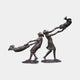 Life-Size Contemporary Children Playing Bronze Sculpture by Giant Sculptures, showing two standing children swinging a third horizontally between them, warm brown patina.