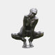Life-Size Contemporary Crouching Female Figure Bronze Sculpture by Giant Sculptures, 140cm, shown in deep crouch with head tilted upward on a round base.