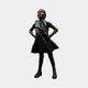 Life-Size Contemporary Defiant Girl Bronze Sculpture by Giant Sculptures, 130cm, hands on hips with chin raised, dark brown patina, plain light background.