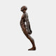 Life-Size Contemporary Diver Bronze Sculpture by Giant Sculptures, 310cm, side view of a nude male figure leaning forward with head tilted back, warm reddish-brown patina, plain light background.