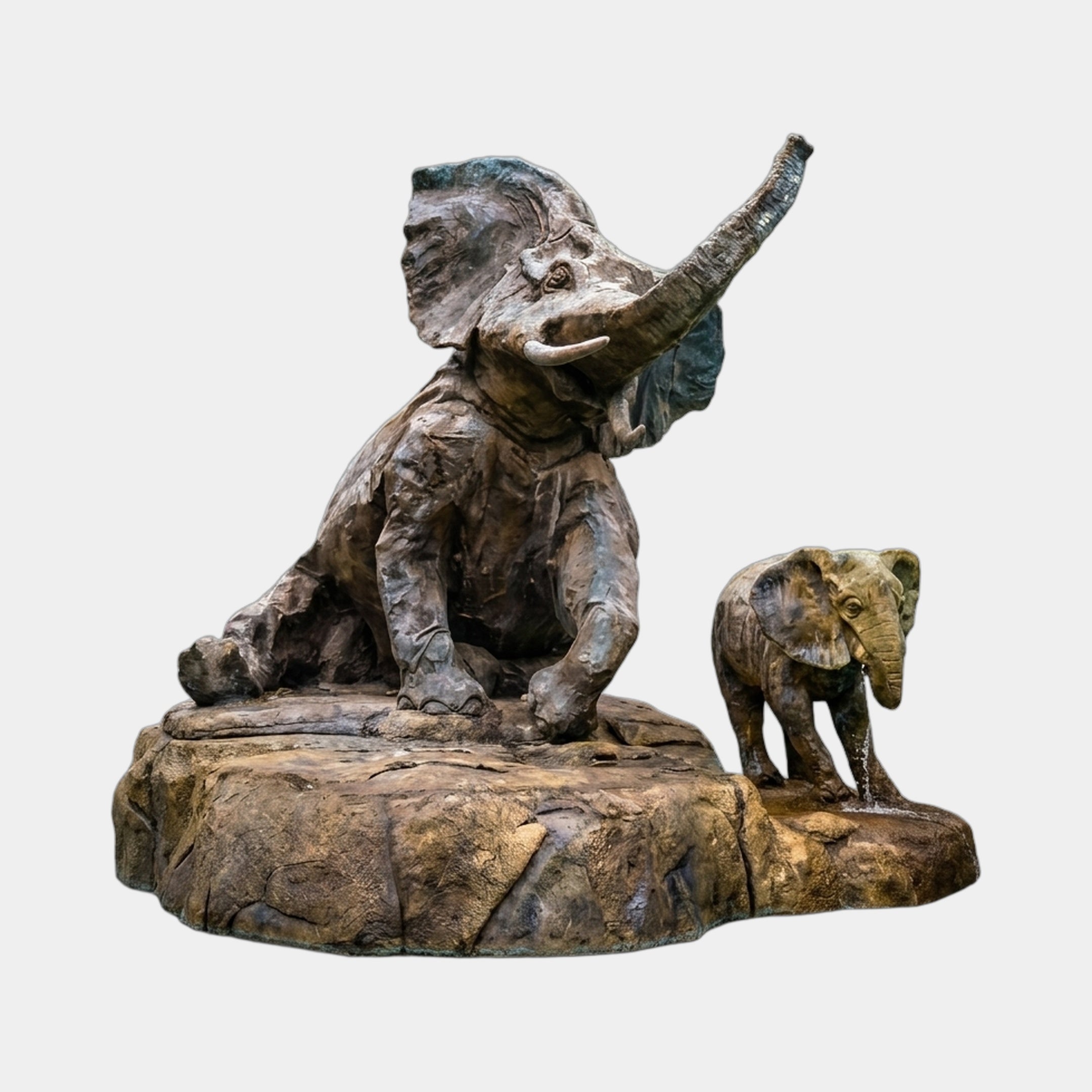 Life-Size Contemporary Elephant Bronze Fountain (Calf Companion) - 150cm