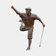 Life-Size Contemporary Golfer Bronze Sculpture 220cm by Giant Sculptures, warm brown patina figure mid follow-through with raised fist, lifted leg, club at side.