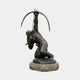Giant Sculptures Life-Size Contemporary Kneeling Archer Bronze Sculpture 260cm, kneeling figure drawing a bow overhead, dark patina, stone base, plain background.