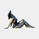 Life-Size Contemporary Reclining Woman Bronze Sculpture by Giant Sculptures, shown in side profile with raised knees, wide-brimmed hat, and warm golden-brown patina.