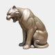 Life-Size Contemporary Roaring Panther Bronze Sculpture by Giant Sculptures, seated upright in golden-brown bronze with mouth open in a snarl, shown against a plain background.