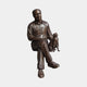 Life-Size Contemporary Seated Man and Cat Bronze Sculpture by Giant Sculptures, shown in warm brown patina with the figure seated beside an alert cat.