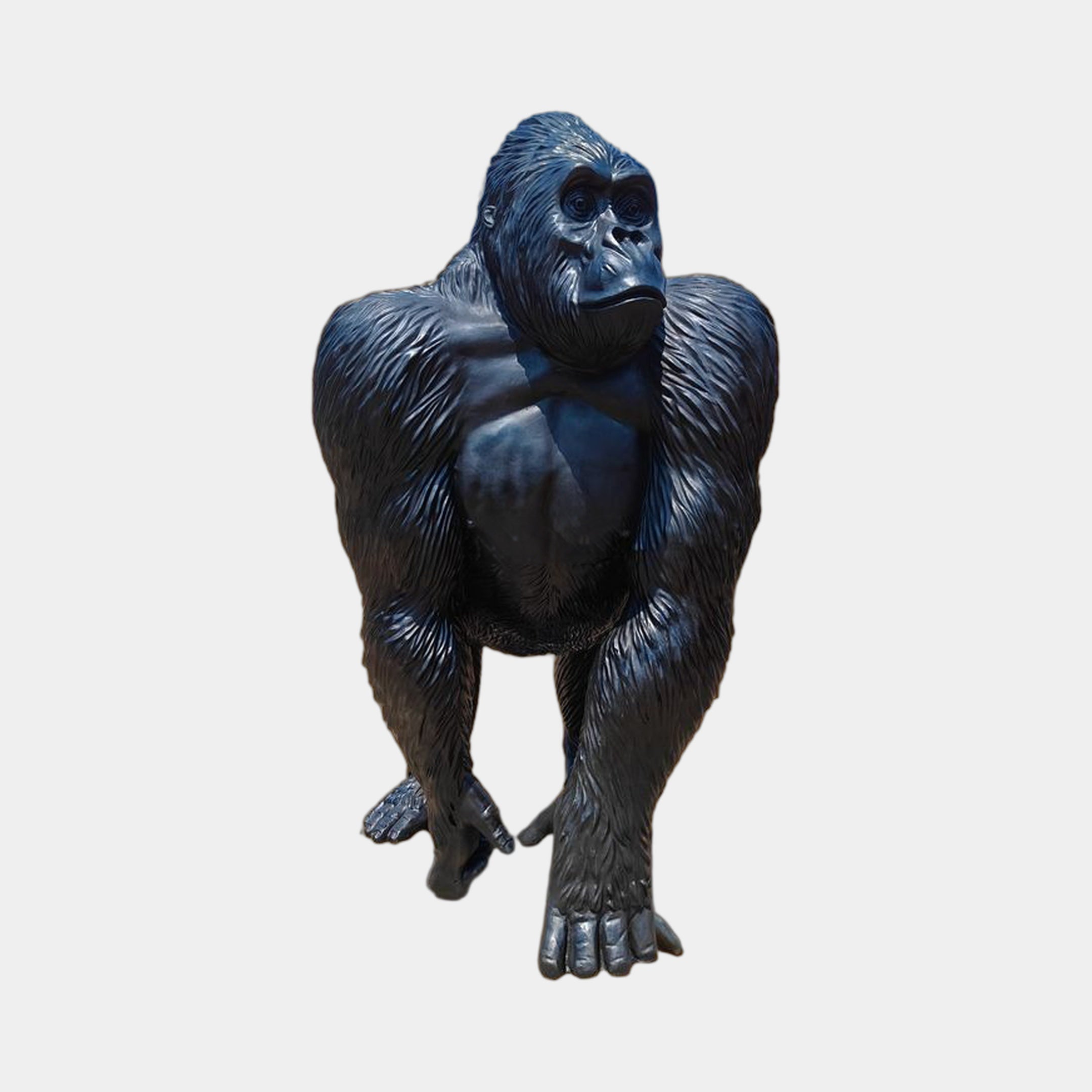 Giant Sculptures Life-Size Contemporary Silverback Gorilla Bronze Sculpture 220cm in knuckle-walking stance with deep black patina, shown front-on against a plain background.
