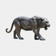 Life-Size Contemporary Stalking Tiger Bronze Sculpture 180cm by Giant Sculptures, side view mid-prowl with bared teeth and dark striped patina on a plain background.
