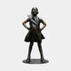 Life-Size Defiant Girl Bronze Sculpture by Giant Sculptures, 130cm figure with hands on hips and chin raised, dark brown patina, shown on a plain background.