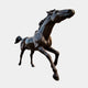 Life-Size Galloping Horse Bronze Sculpture by Giant Sculptures, 185cm, shown mid-stride with neck arched and dark patina finish against a plain light background.