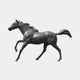 Life-Size Galloping Horse Bronze Sculpture 190cm by Giant Sculptures, shown in side profile mid-stride with black-brown patina and flowing mane and tail, on a plain background.