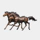Life-Size Galloping Horse Pair Bronze Sculpture by Giant Sculptures, two warm brown horses mid-gallop with dark flowing manes and tails, on a plain background.