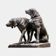 Life-Size Hunting Dogs Bronze Sculpture by Giant Sculptures, 220cm, two dark-patinated hounds, one standing alert and one seated, on a rectangular base.
