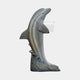 Giant Sculptures Life-Size Leaping Dolphin Bronze Sculpture with Mailbox at 180cm, grey-blue patina, arched on a wave base with white mailbox at mid-body.