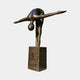 Life-Size Modern Abstract Diving Figure Bronze Sculpture by Giant Sculptures, shown folded forward with arms outstretched on a matching plinth against a plain background.