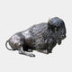 Life-Size Recumbent Bison Bronze Sculpture, 200cm, shown resting with legs folded and head raised, dark bronze finish with textured fur, on a plain white background.