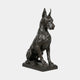 Life-Size Seated Great Dane Dog Bronze Sculpture by Giant Sculptures, shown in profile with erect cropped ears and dark near-black patina on a rectangular base.