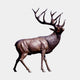 Life-Size Standing Bull Elk Bronze Sculpture by Giant Sculptures shown in side profile with raised head, large multi-point antlers, and dark-brown patina.