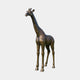 Life-Size Standing Giraffe Bronze Sculpture by Giant Sculptures, 400cm tall with warm golden-brown patina and spotted markings, shown against a plain background.