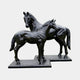 Life-Size Standing Mare and Foal Bronze Sculpture by Giant Sculptures in deep black patina, shown side by side on rectangular plinths against a plain background.