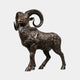 Life-Size Standing Ram Bronze Sculpture by Giant Sculptures, 190cm, with dark brown patina, spiralling horns, and textured fleece, shown on a plain background.