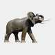 Life-Size Traditional African Elephant Bronze Sculpture by Giant Sculptures, side view with raised trunk, ivory tusks, and warm brown patina on a plain background.