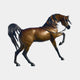 Giant Sculptures Life-Size Traditional Arabian Horse Bronze Sculpture 170cm with raised foreleg, brown patina body, black mane and tail, on plain background.