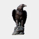 Life-Size Traditional Bald Eagle Bronze Sculpture from Giant Sculptures, perched on a rocky base with wings partially raised and a dark brown patina finish.