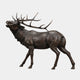 Life-Size Traditional Bugling Elk Bronze Sculpture by Giant Sculptures, side view of the bull elk with head raised and wide antler rack, on a plain background.