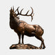 Life-Size Traditional Bugling Elk Stag Bronze Sculpture by Giant Sculptures, shown in side view with head thrown back mid-call and wide antlers, on a rocky bronze base.