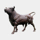 Life-Size Traditional Bull Bronze Sculpture by Giant Sculptures, 200cm, shown in three-quarter view with head raised, tail curled, and warm reddish-brown patina.