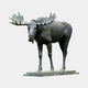 Life-Size Traditional Bull Moose Bronze Sculpture by Giant Sculptures, front view with wide palmate antlers and black-brown patina on a flat rectangular plinth.