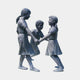 Life-Size Traditional Children Playing Bronze Sculpture by Giant Sculptures, three child figures clasping hands in a ring formation with dark patina, on a plain background.