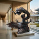 Giant Sculptures Life-Size Traditional Chinese Dragon Bronze Sculpture 220cm with two-tone patina, coiling on a cloud base in a gallery beside a Japanese garden.