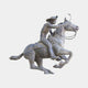 Giant Sculptures Life-Size Traditional Cowboy Riding Galloping Horse Bronze Sculpture 400cm, rider leaning forward with whip raised, shown on plain background.