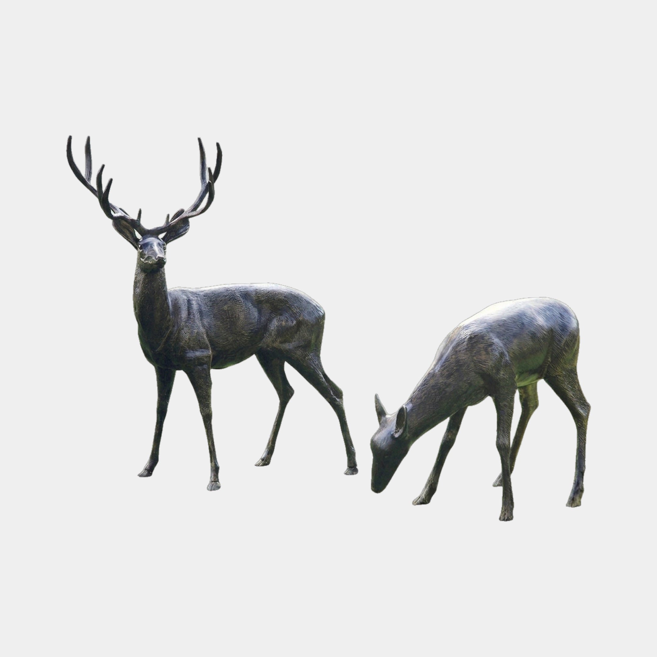 Life-Size Traditional Deer Bronze Sculpture Pair (Doe Companion) - 170cm