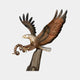 Life-Size Traditional Eagle Bronze Sculpture by Giant Sculptures, wings outstretched with golden head and talons gripping a coiled serpent atop a wooden post.