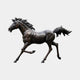 Life-Size Traditional Galloping Horse Bronze Sculpture by Giant Sculptures shown in side profile mid-gallop with dark brown patina and flowing mane and tail.