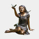 Giant Sculptures Life-Size Traditional Girl with Dragonflies Bronze Sculpture, seated cross-legged with raised hand holding a dragonfly, warm brown patina.