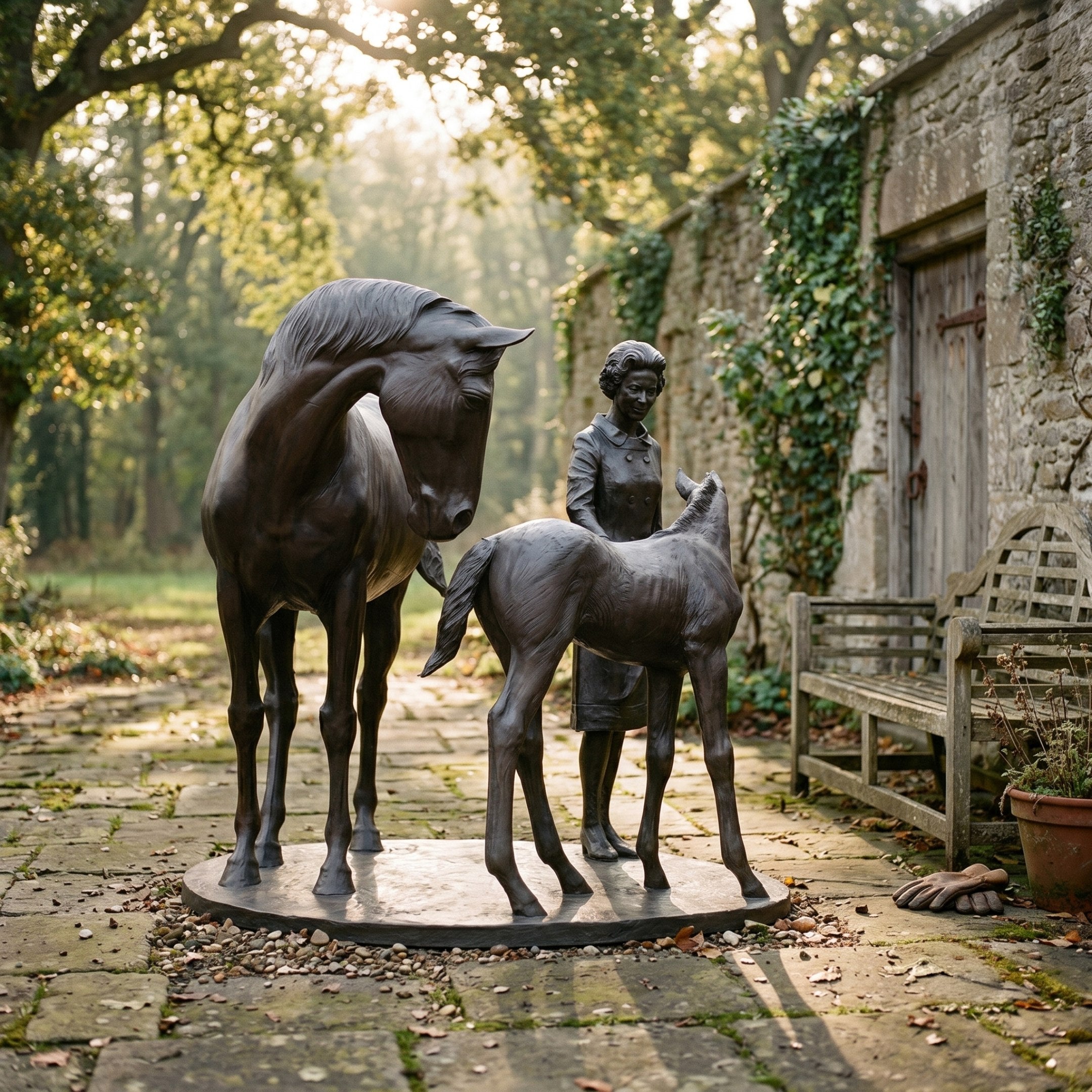Life-Size Traditional Mare and Foal Bronze Sculpture (Companion Piece) - 190cm