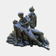 Life-Size Traditional Nurse and Soldiers Bronze Sculpture by Giant Sculptures, 220cm, showing a nurse cradling a wounded soldier with a standing figure behind.