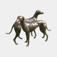 Life-Size Traditional Pair of Greyhounds Bronze Sculpture 90cm by Giant Sculptures, two standing dogs with dark brown patina, heads turned opposite ways, plain background.