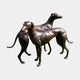 Life-Size Traditional Pair of Greyhounds Bronze Sculpture by Giant Sculptures, 90cm, two standing dogs with dark patina facing opposite directions on a plain background.