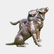 Life-Size Traditional Paired Labradors Bronze Sculpture by Giant Sculptures, two seated dogs with heads tilted upward, warm bronze patina, plain background.