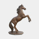 Giant Sculptures' Life-Size Traditional Rearing Horse Bronze Sculpture in warm mid-brown patina, reared on hind legs with flowing mane, on an oval base.